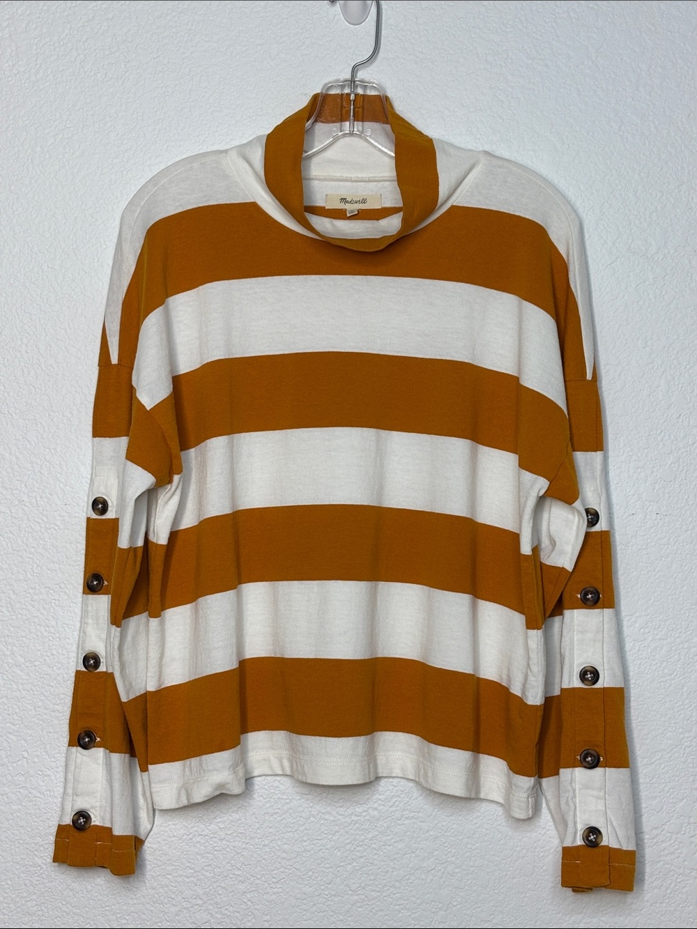 Madewell Rugby Striped Mock-Neck Long Sleeve Cotton Top Blokecore
